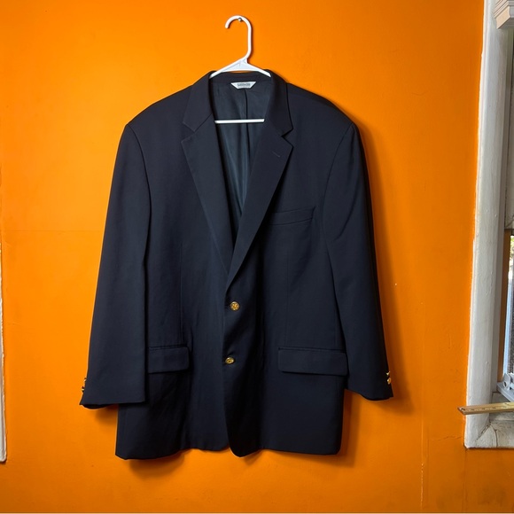 Joseph & Feiss Navy Blue 2 Gold Button 48R 100% Wool Men's Blazer Suit Jacket - Picture 1 of 10